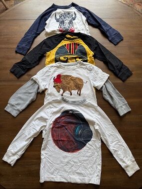 Four Gymboree cotton long sleeves tees S (5) Buffalo Bear Cat Basketball